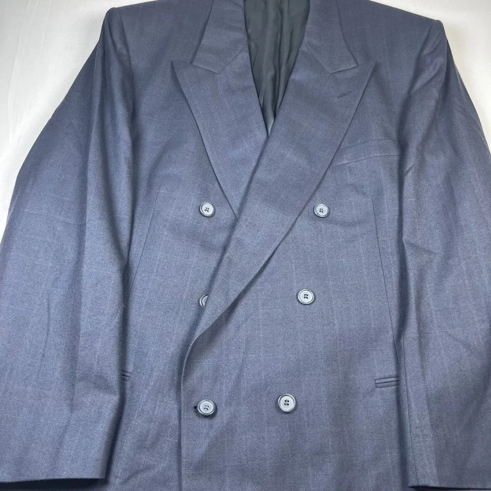 Perry Ellis Men's 45LG Navy 100% Worsted Wool‎ Double-Breasted Big & Tall Blazer